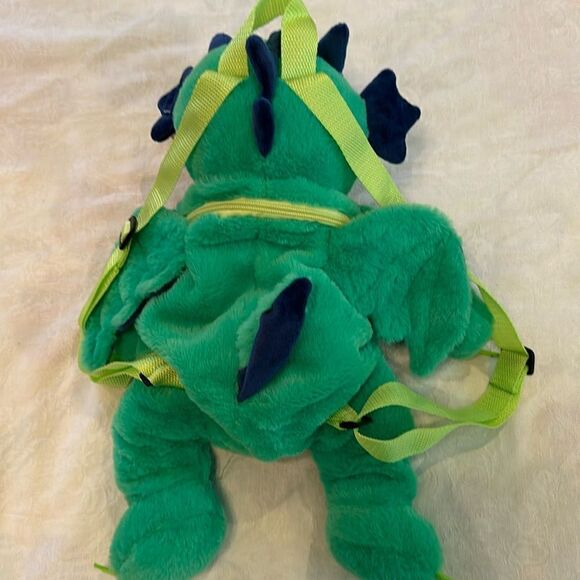 Backpack Dragon Dinosaur Plush Soft Textured Green - Picture 3 of 10
